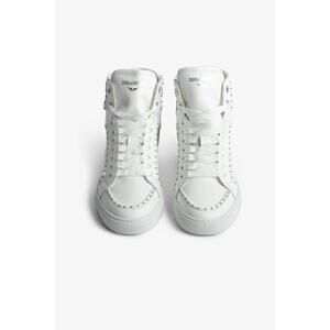 Zadig & Voltaire Women's White Leather Studded High Flash Sneakers Size 41 NWOT